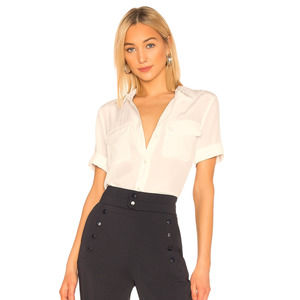 Equipment Femme Slim Signature Silk Shirt S Ivory Cream Short Sleeve Button Down
